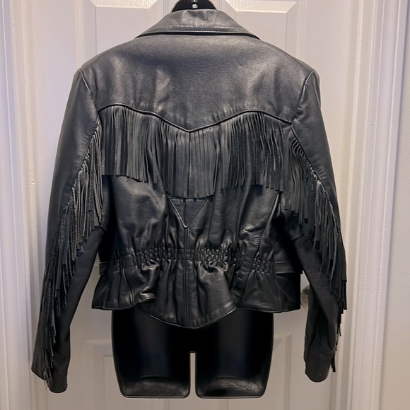 STEER BRAND 🧥 FRINGED BLACK QUILT LINED CROPPED LEATHER JACKET Women’s 18 1X 2X - Picture 2 of 10